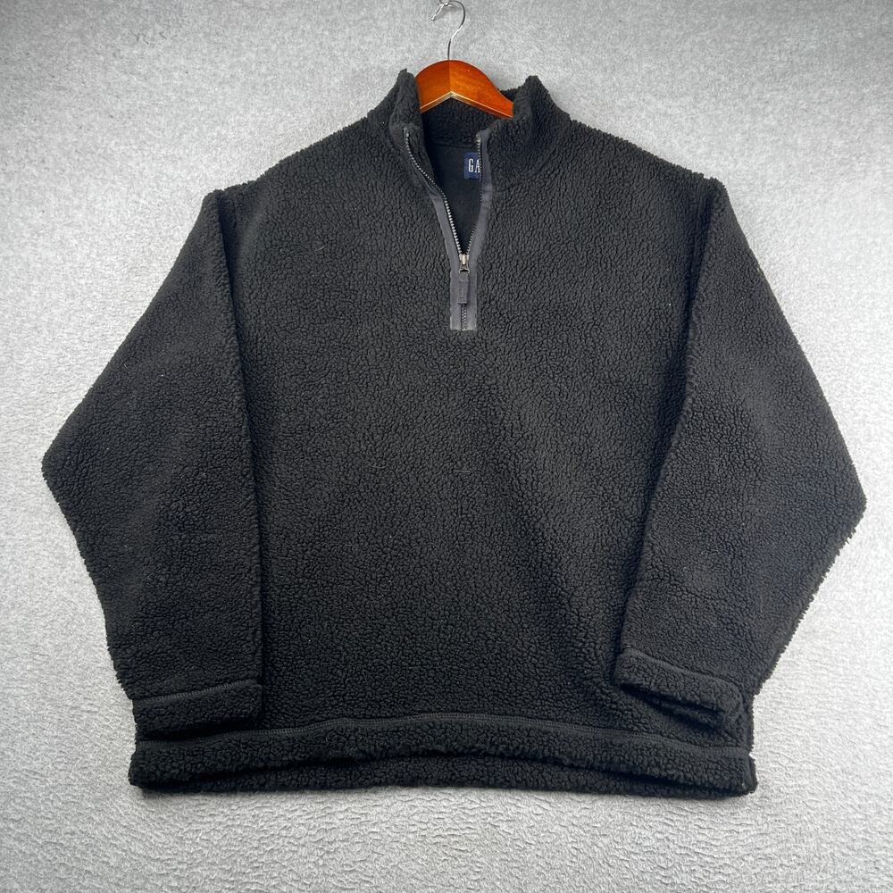 Gap Black Sherpa 1/2 Zip Sweatshirt Pullover Mens Medium Casual Warm